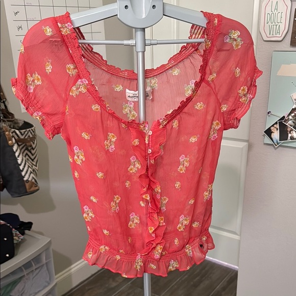 Abercrombie & Fitch Red Floral Y2K Blouse - Picture 1 of 7